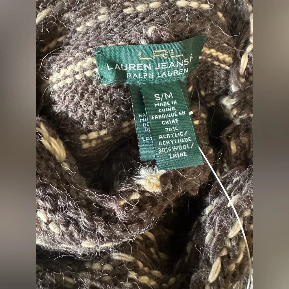 NWT Lauren Ralph Lauren Brown and Cream Patterned Poncho Size S/M (orig. $275) - Picture 6 of 9